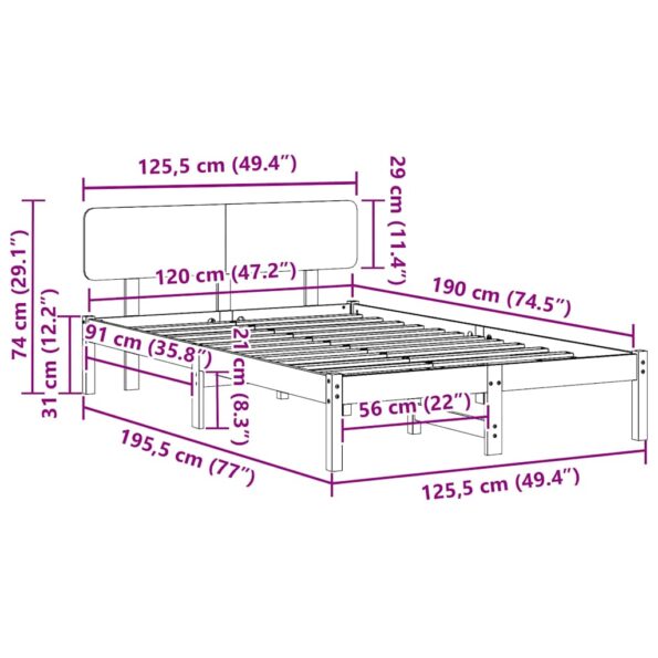 vidaXL Rám postele s čelusťou 120x190 cm Masívne borovicové drevo – Obrázok 10