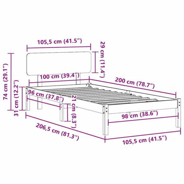 vidaXL Rám postele s čelníkom Biela 100x200 cm Masívne borovicové drevo – Obrázok 11