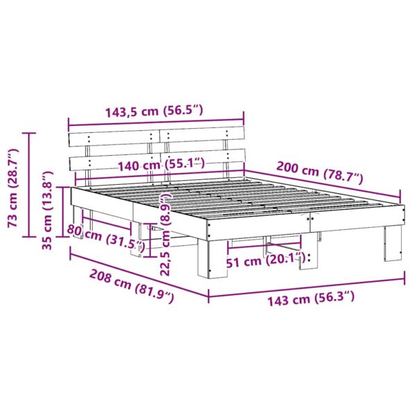 vidaXL Rám postele s čelom biely 140x200 cm z masívu borovice – Obrázok 10