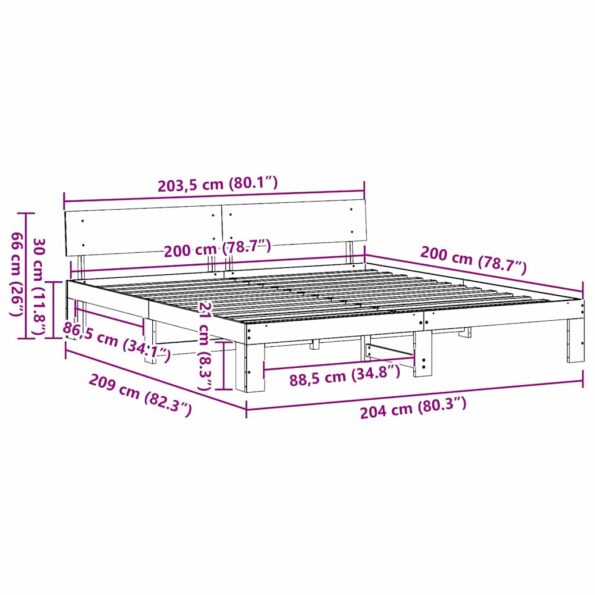 vidaXL Rám postele s čelom biely 200x200 cm masívne borovicové drevo – Obrázok 10