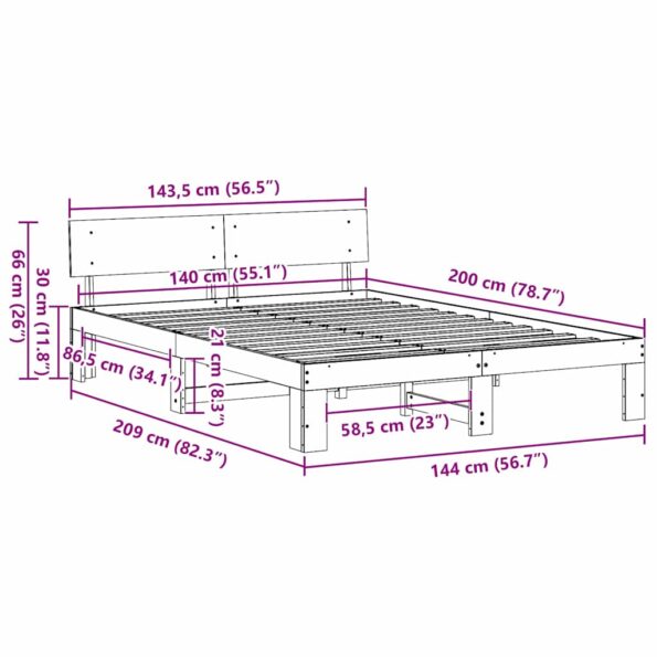 vidaXL Rám postele Biela 140 x 200 cm Masívne borovicové drevo – Obrázok 11