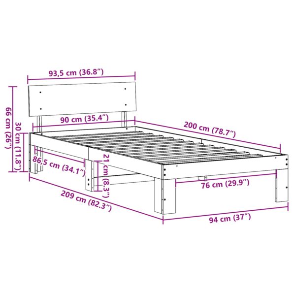 vidaXL Rám postele Biela 90 x 200 cm Masívne borovicové drevo – Obrázok 9