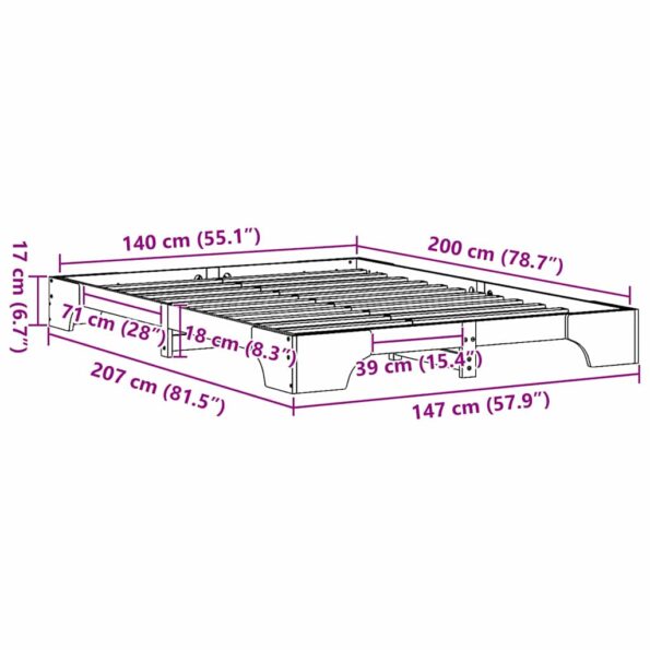 vidaXL Rám postele Biela Drevo 140 x 200 cm Odolný – Obrázok 10