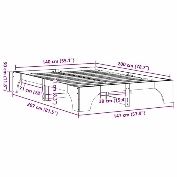 vidaXL Posteľový rám Prírodný Solídne borovicové drevo 140 x 200 cm – Obrázok 10