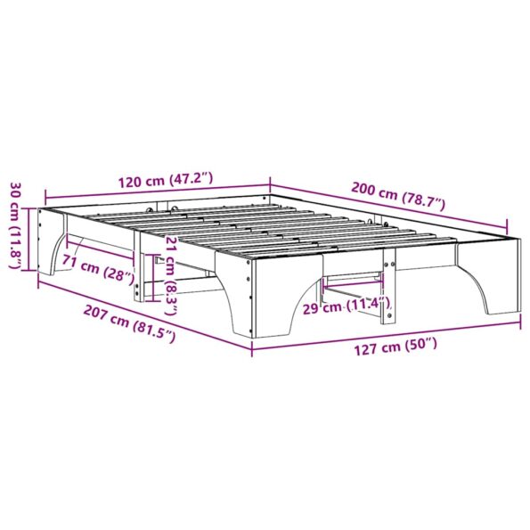 vidaXL Rám postele Biela 120 x 200 cm Masívne borovicové drevo – Obrázok 10