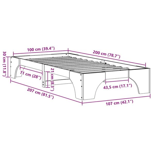 vidaXL Posteľový rám Biela Drevo 100 x 200 cm Obdĺžnikový – Obrázok 10