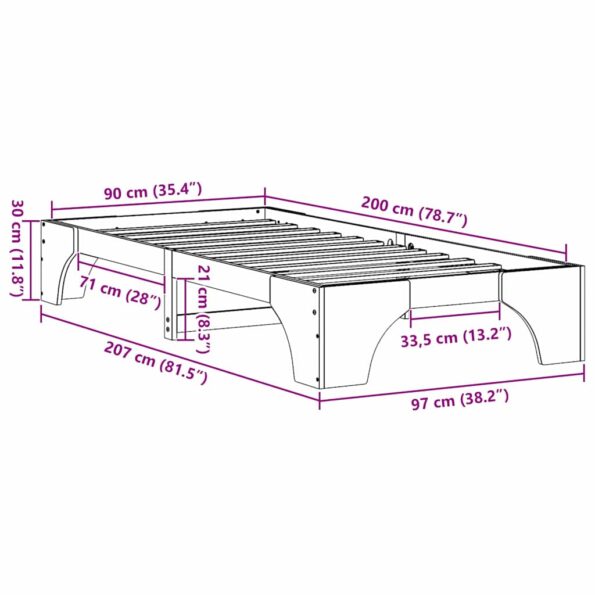 vidaXL Rám postele Biela 90 x 200 cm Masívne borovicové drevo – Obrázok 10