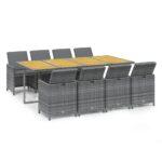 vidaXL 9-dielna záhradná jedálenská súprava s vankúšmi polyratan sivá – Obrázok 2