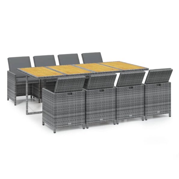 vidaXL 9-dielna záhradná jedálenská súprava s vankúšmi polyratan sivá – Obrázok 2