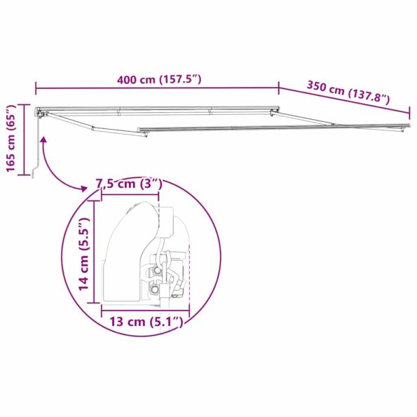 Markíza Manuálny Biela 4 × 3,5 m Kov – Obrázok 10