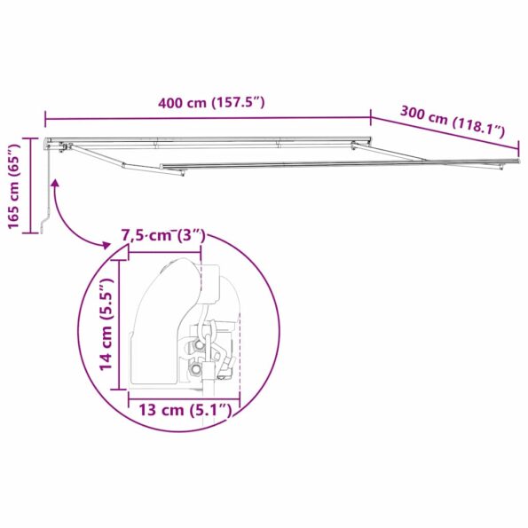 Markíza Manuálny Antracit 4 × 3 m Kov – Obrázok 10
