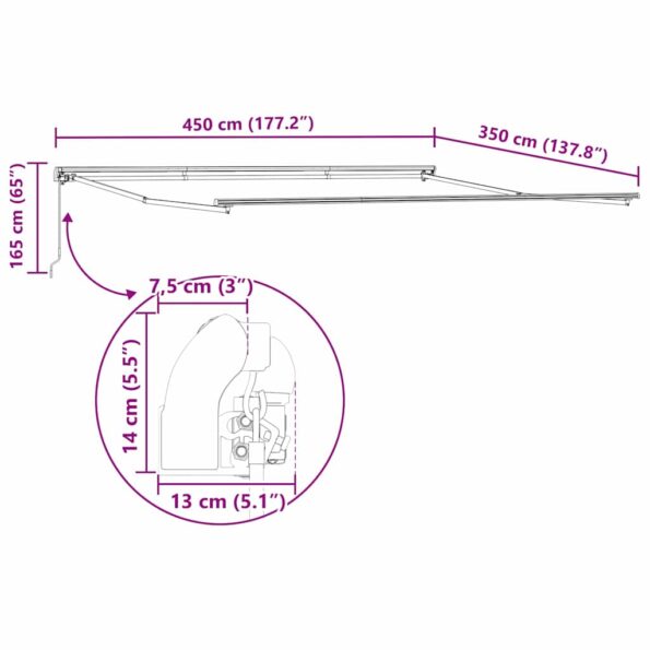 Markíza Manuálny Antracit 4,5 × 3,5 m Kov – Obrázok 10