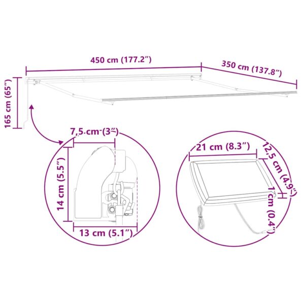 Markíza s Manuálny Antracit 4,5 × 3,5 m Kov – Obrázok 10