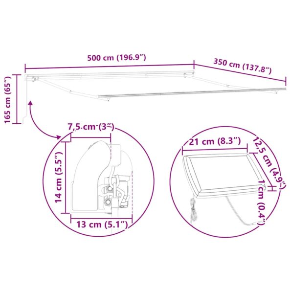 Markíza s Manuálny Antracit 5 × 3,5 m Kov – Obrázok 10