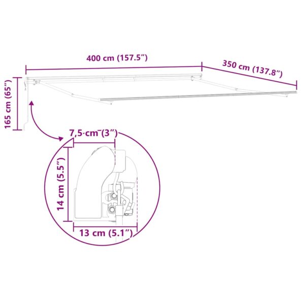 Markíza Manuálny Antracit 4 × 3,5 m Kov – Obrázok 10