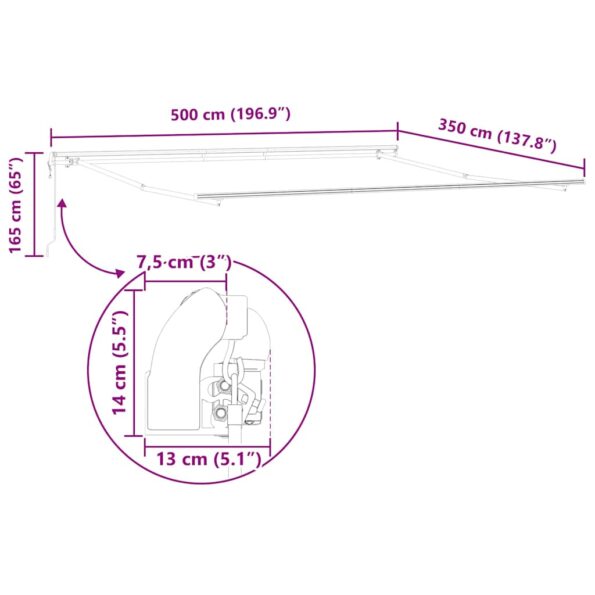 Markíza Manuálny Antracit 5 × 3,5 m Kov – Obrázok 10