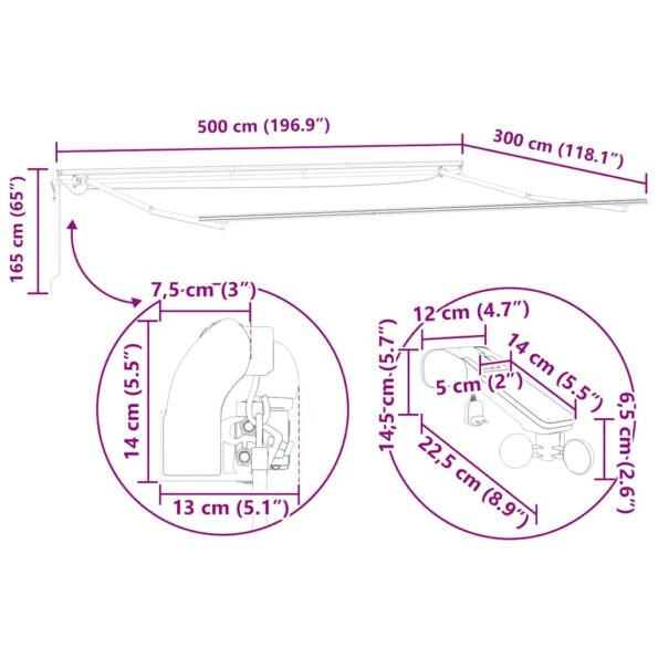 Markíza s Manuálny Antracit 5 x 3 m Kov – Obrázok 12
