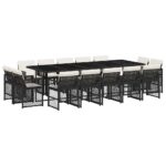 vidaXL 15-dielna záhr. jedálenská súprava s vankúšmi čierna polyratan – Obrázok 2