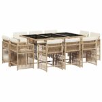 vidaXL 11-dielna záhradná jedálenská súprava vankúše béžová polyratan – Obrázok 2