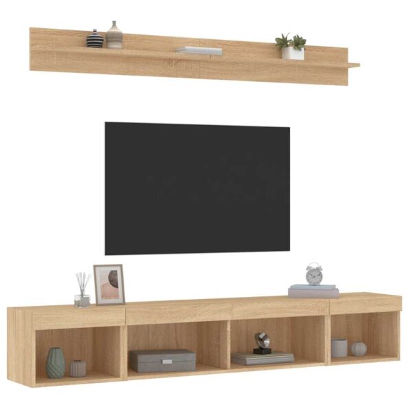 vidaXL 5-dielne TV nástenné skrinky s LED dub sonoma kompozitné drevo – Obrázok 5