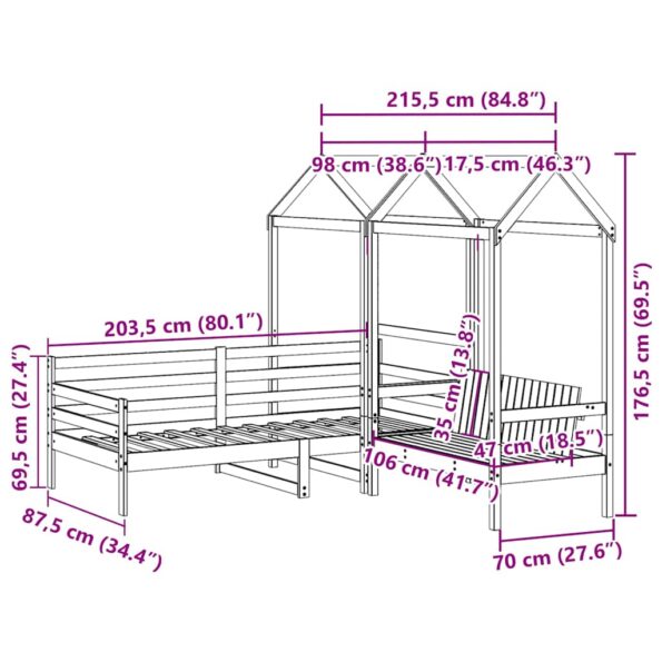 vidaXL Sada postele a lavice so strieškou biela 80x200 cm borovica – Obrázok 13