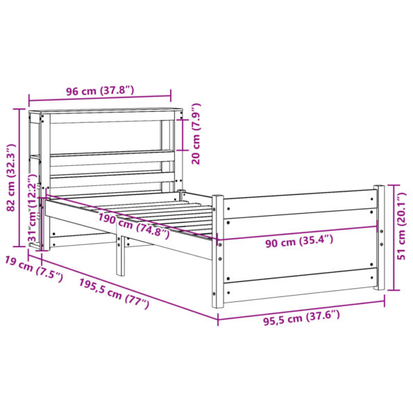 vidaXL Posteľný rám s čelom bez matraca biely 90x190 cm – Obrázok 12