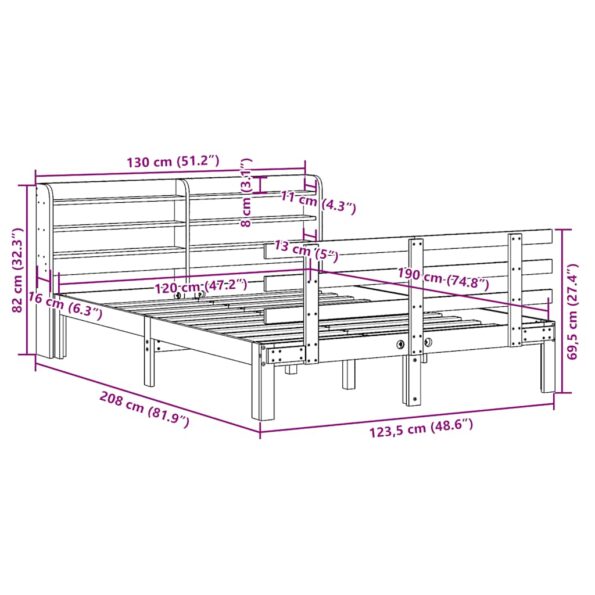 vidaXL Posteľný rám s čelom biely 120x190 cm borovicový masív – Obrázok 11