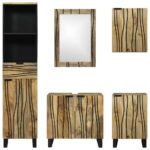 vidaXL Sada kúpeľňového nábytku so zásuvkou s poličkou s úložiskom s dverami so zrkadlom 5 pcs Hnedá Stredná – Obrázok 8