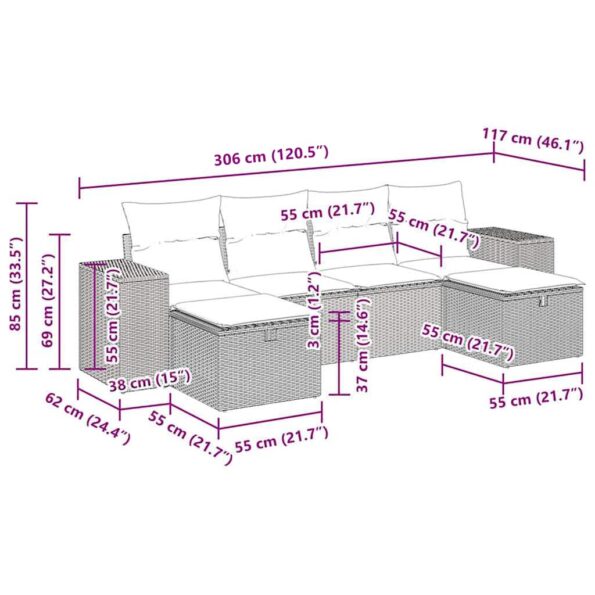 vidaXL 6-dielna záhradná súprava pohoviek s vankúšmi čierna polyratan – Obrázok 12