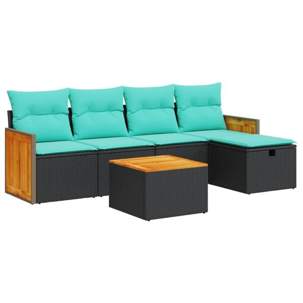 vidaXL 6-dielna záhradná súprava pohoviek s vankúšmi čierna polyratan – Obrázok 2