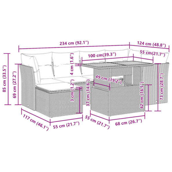 vidaXL 7-dielna záhradná súprava pohoviek s vankúšmi čierna polyratan – Obrázok 13