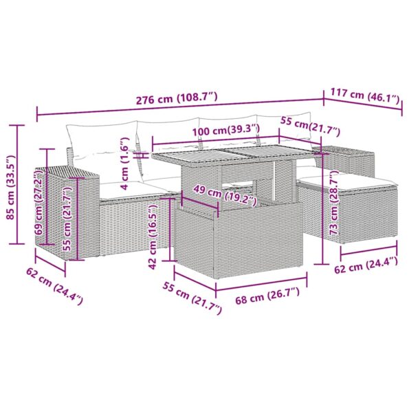 vidaXL 6-dielna záhradná súprava pohoviek s vankúšmi čierna polyratan – Obrázok 13