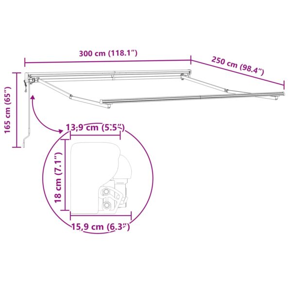 vidaXL Rám markízy Žltá a Šedá 300 x 250 cm Polyester s PU povrchom – Obrázok 7