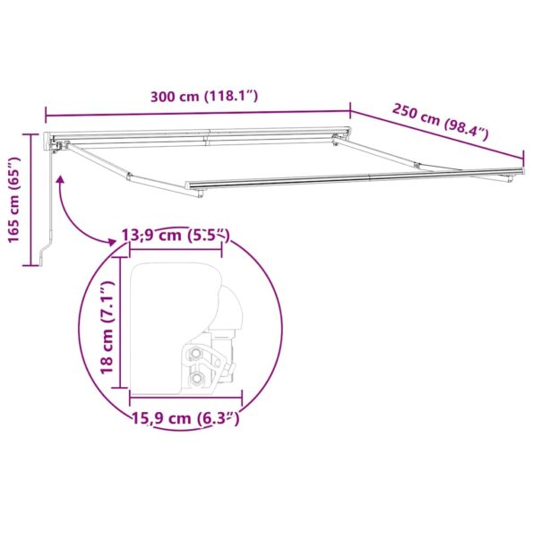 vidaXL Rám markízy Čierny 300 x 250 cm Polyester s PU povrchom – Obrázok 12