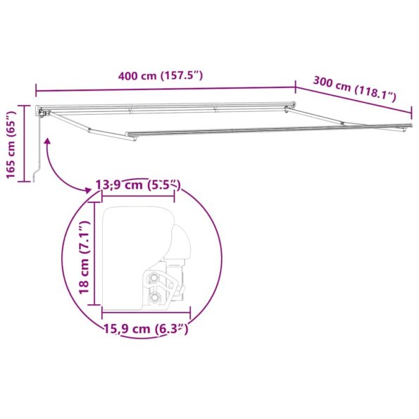 vidaXL Rám markízy Modrá a biela 400 × 300 cm Polyester s PU povrchom – Obrázok 12