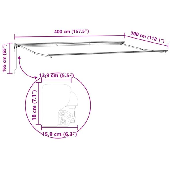 vidaXL Rám markízy Žltá a biela 400 × 300 cm Polyester s PU povrchom – Obrázok 13