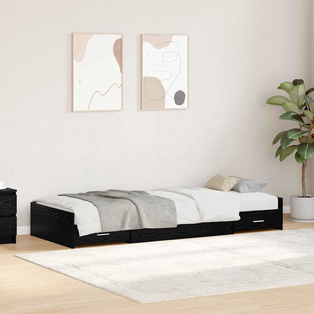 3335230_1.jpg vidaXL Rám postele so zásuvkou Čierny dub 90 x 200 cm Kompozitné drevo – Obrázok 1