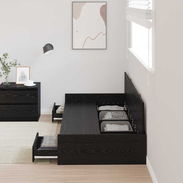 vidaXL Rám postele so zásuvkou Čierny dub 90 x 200 cm Kompozitné drevo – Obrázok 3