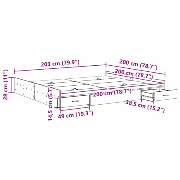 vidaXL Rám postele s úložným prostorem Čierny dub 200 x 200 cm – Obrázok 11