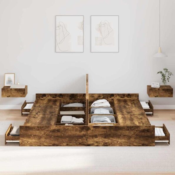 vidaXL Rám postele s úložným prostorem Tmavý dub 200 x 200 cm – Obrázok 3