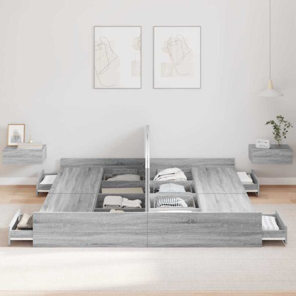 vidaXL Rám postele s úložným prostorem Sivý Sonoma 200 x 200 cm – Obrázok 3
