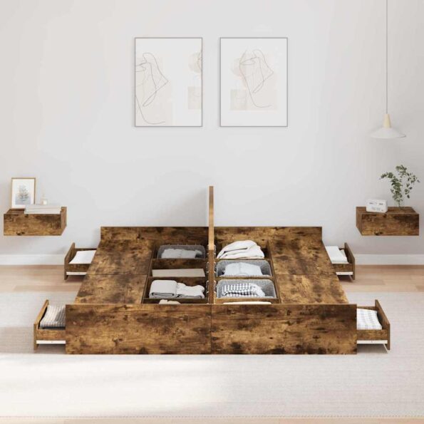 vidaXL Rám postele s úložným prostorem Dymová dub 160 x 200 cm – Obrázok 3