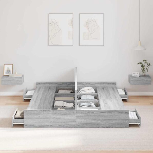 vidaXL Rám postele s úložným prostorem Sivý Sonoma 160 x 200 cm – Obrázok 3