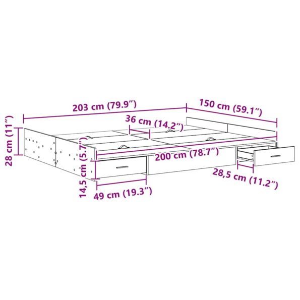 vidaXL Rám postele s úložným prostorem Staré drevo 150 x 200 cm – Obrázok 11