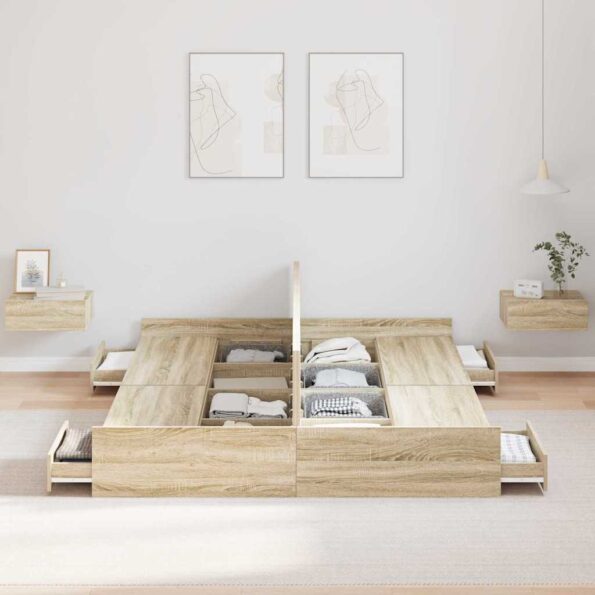 vidaXL Rám postele s úložným prostorem Sonoma dub 140 x 200 cm – Obrázok 3