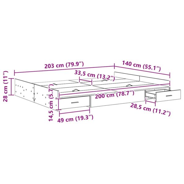vidaXL Rám postele s úložným prostorem dub artisan 140 x 200 cm – Obrázok 12
