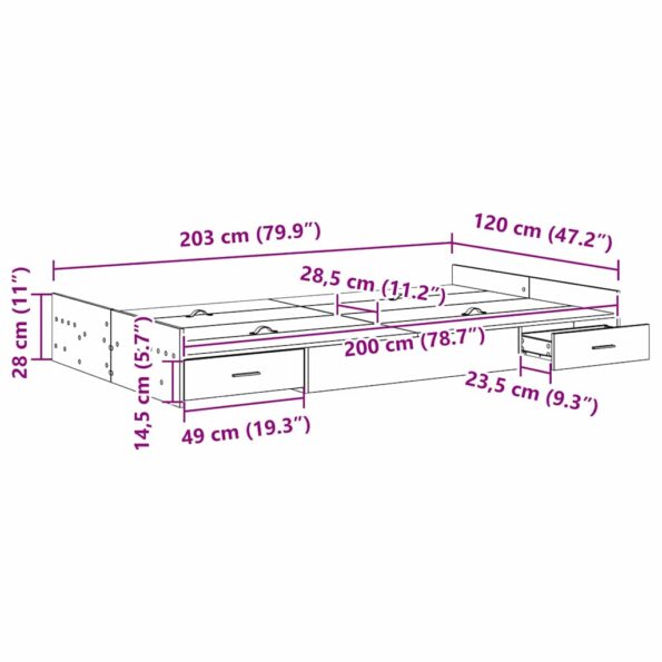 vidaXL Rám postele s úložným prostorem Tmavý dub 120 x 200 cm – Obrázok 11