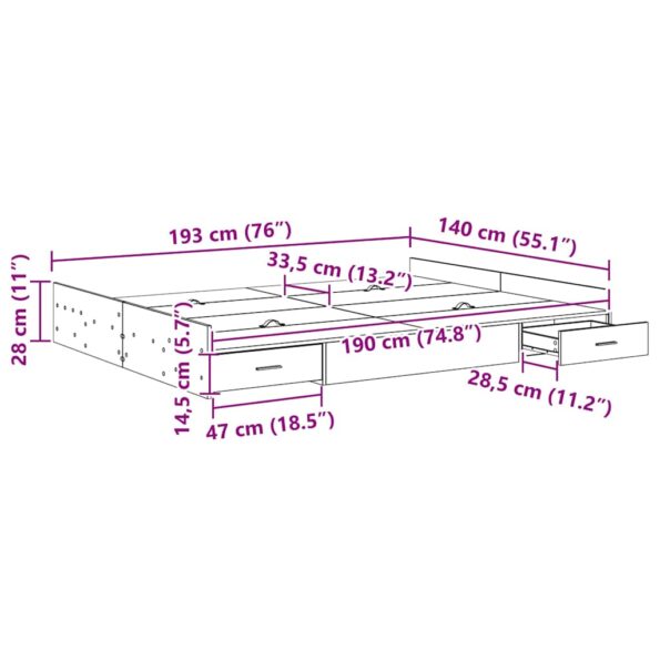 vidaXL Rám postele s úložným prostorem so zásuvkou Biela 140 x 190 cm – Obrázok 11