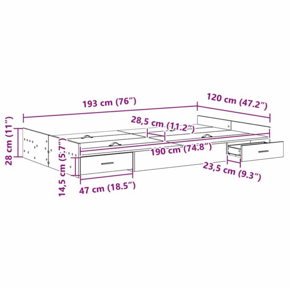 vidaXL Rám postele s úložným prostorem Dymová dub 120 x 190 cm – Obrázok 11