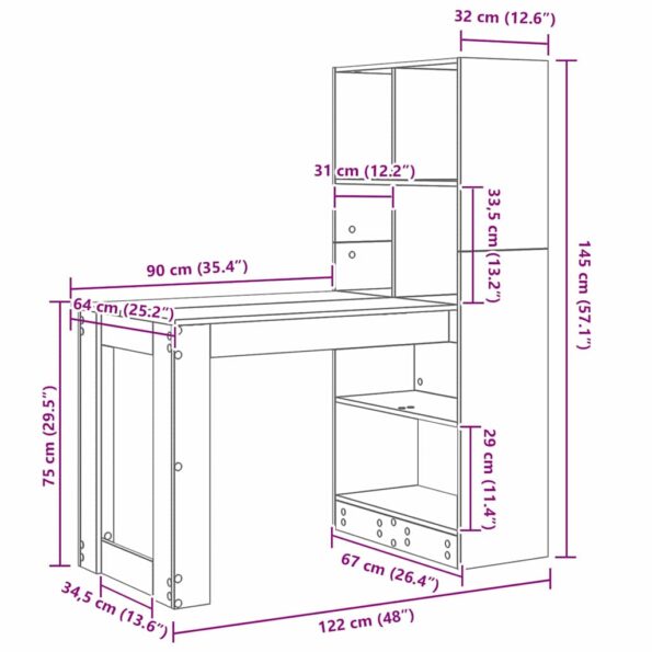 vidaXL Stôl s poličkou s úložiskom Tmavý dub 122 x 67 x 145 cm – Obrázok 11